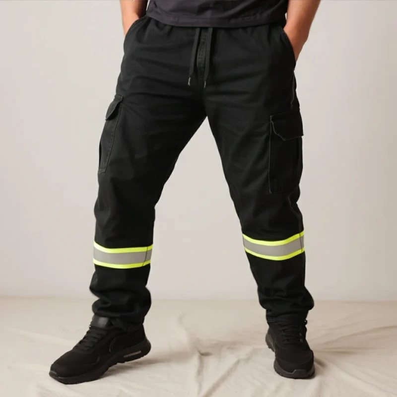 Calça Cargo Masculina 6 Bolsos Faixa Refletiva Para Trabalho 3