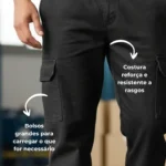 Calça Cargo Masculina 6 Bolsos Faixa Refletiva Para Trabalho 6