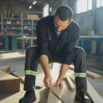 Calça Uniforme De Brim Com Faixa Refletiva Resistente Profissional 10 Preto