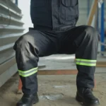 Calça Uniforme De Brim Com Faixa Refletiva Resistente Profissional 11 Preto