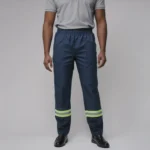 Calça Uniforme De Brim Com Faixa Refletiva Resistente Profissional 4 Azul marinho