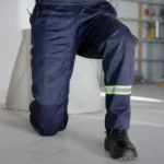 Calça Uniforme De Brim Com Faixa Refletiva Resistente Profissional 5 Azul marinho