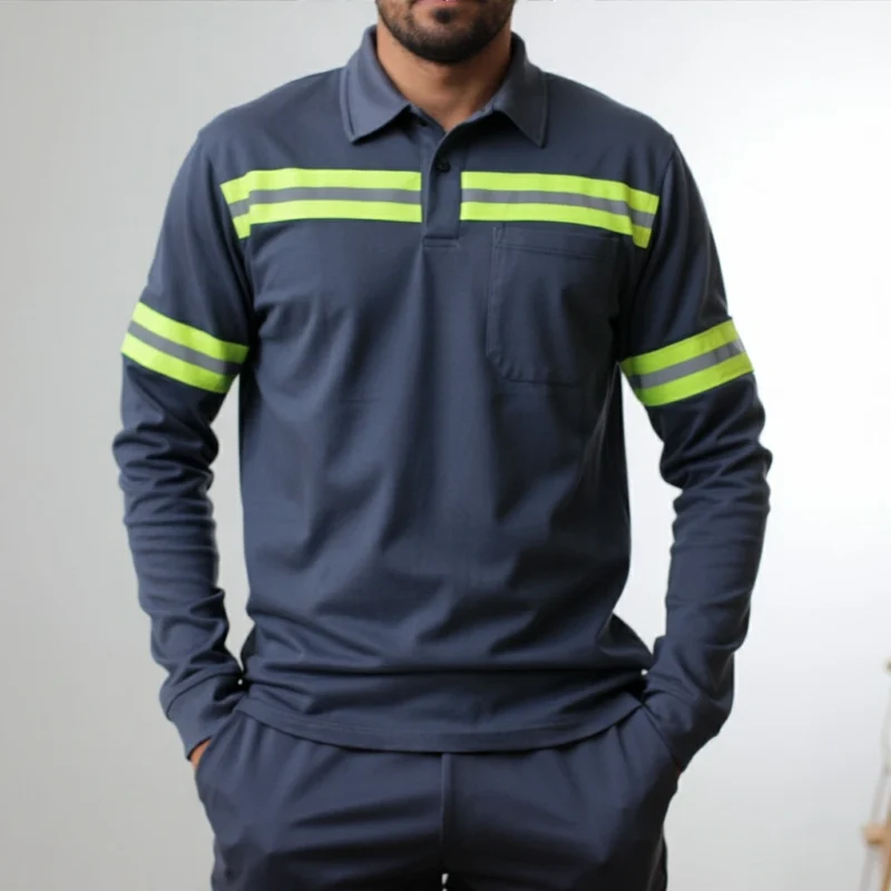 Camisa 2 Botões com Faixa Refletiva Uniforme Formal 1 Azul marinho