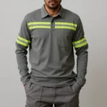 Camisa 2 Botões com Faixa Refletiva Uniforme Formal 2 Cinza