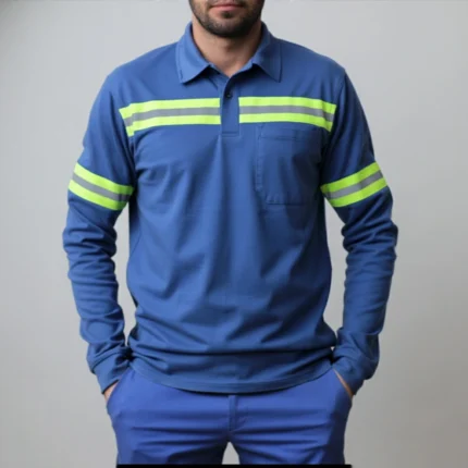 Camisa 2 Botões com Faixa Refletiva Uniforme Formal 3 Azul royal