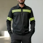 Camisa 2 Botões com Faixa Refletiva Uniforme Formal 4 Preto