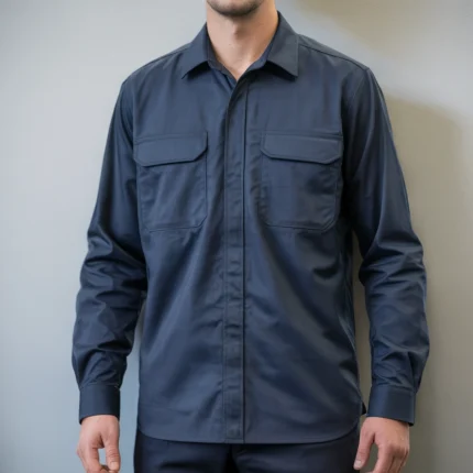 Camisa Brim Profissional Pesado Uniforme Formal Manga Longa Com Botão no Punho 1 Azul marinho