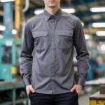 Camisa Brim Profissional Pesado Uniforme Formal Manga Longa Com Botão no Punho 10 Cinza