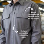 Camisa Brim Profissional Pesado Uniforme Formal Manga Longa Com Botão no Punho 12 Cinza