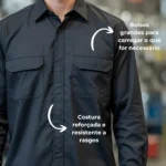 Camisa Brim Profissional Pesado Uniforme Formal Manga Longa Com Botão no Punho 13 Preto