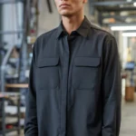 Camisa Brim Profissional Pesado Uniforme Formal Manga Longa Com Botão no Punho 14 Preto