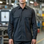 Camisa Brim Profissional Pesado Uniforme Formal Manga Longa Com Botão no Punho 15 Preto
