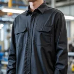 Camisa Brim Profissional Pesado Uniforme Formal Manga Longa Com Botão no Punho 17 Preto