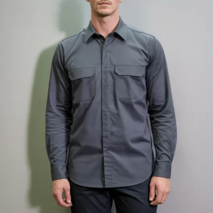 Camisa Brim Profissional Pesado Uniforme Formal Manga Longa Com Botão no Punho 2 Cinza