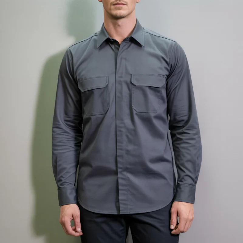 Camisa Brim Profissional Pesado Uniforme Formal Manga Longa Com Botão no Punho 2 Cinza