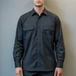 Camisa Brim Profissional Pesado Uniforme Formal Manga Longa Com Botão no Punho 3 Preto