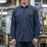 Camisa Brim Profissional Pesado Uniforme Formal Manga Longa Com Botão no Punho 7 Azul marinho