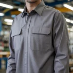 Camisa Brim Profissional Pesado Uniforme Formal Manga Longa Com Botão no Punho 9 Cinza