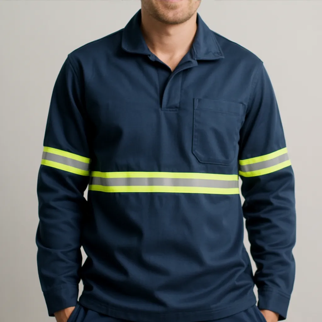Camisa Jaleco Brim Uniforme Reforçado Profissional Faixa Refletiva Azul marinho 1 Camisa Jaleco Brim Uniforme Reforçado Profissional Faixa Refletiva Azul marinho 1
