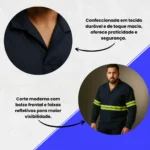 Camisa Jaleco Brim Uniforme Reforçado Profissional Faixa Refletiva Azul marinho 2