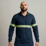 Camisa Jaleco Brim Uniforme Reforçado Profissional Faixa Refletiva Azul marinho 3