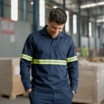 Camisa Jaleco Brim Uniforme Reforçado Profissional Faixa Refletiva Azul marinho 4