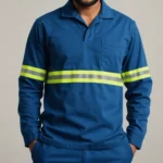 Camisa Jaleco Brim Uniforme Reforçado Profissional Faixa Refletiva Azul royal 1