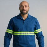 Camisa Jaleco Brim Uniforme Reforçado Profissional Faixa Refletiva Azul royal 3