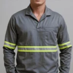 Camisa Jaleco Brim Uniforme Reforçado Profissional Faixa Refletiva Cinza 1