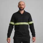 Camisa Jaleco Brim Uniforme Reforçado Profissional Faixa Refletiva Preto 2