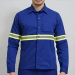 Camisa de Brim em Botões Reforçada com Faixa Refletiva Manga Longa Uniforme Profissional Rodovia 2 Azul royal