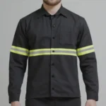 Camisa de Brim em Botões Reforçada com Faixa Refletiva Manga Longa Uniforme Profissional Rodovia 3 Preto