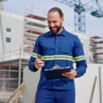 Camisa de Brim em Botões Reforçada com Faixa Refletiva Manga Longa Uniforme Profissional Rodovia 6 Azul royal