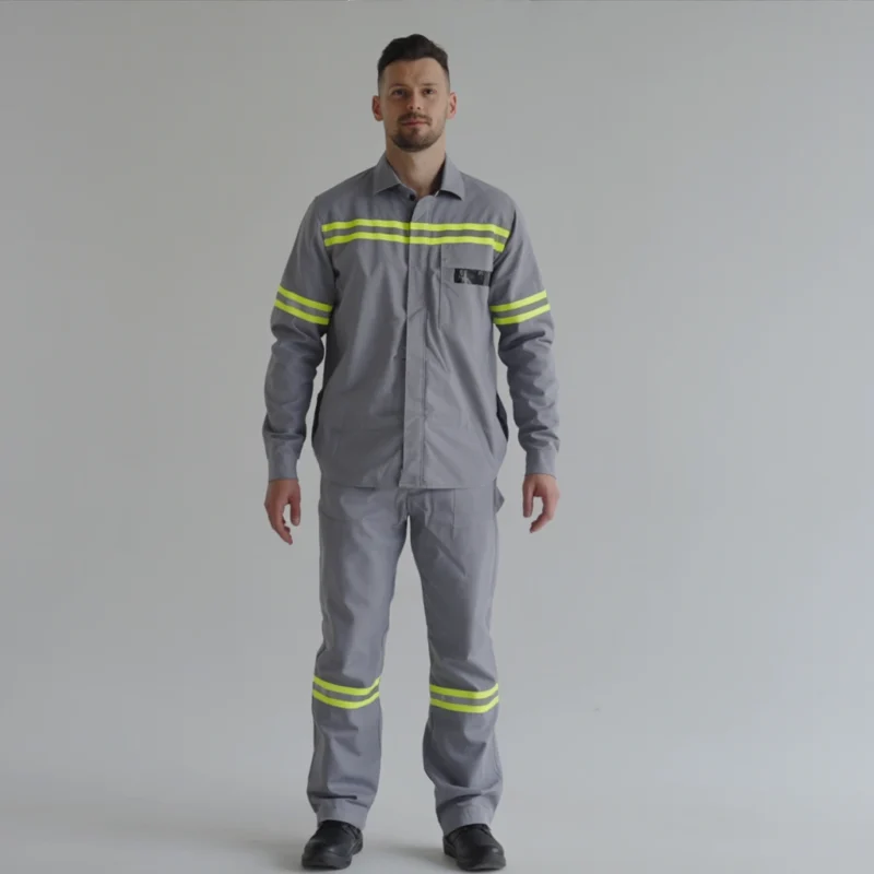 Conjunto Eletricista Camisa Manga Longa Calça com Faixa Refletiva NR10 1 Cinza