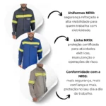 Conjunto Eletricista Camisa Manga Longa Calça com Faixa Refletiva NR10 20 adicionar em todas as variações